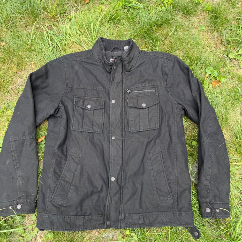 A+ nice casual Levis Mens Black Cotton Quilted Field Jacket LM8CC046 Large y2k